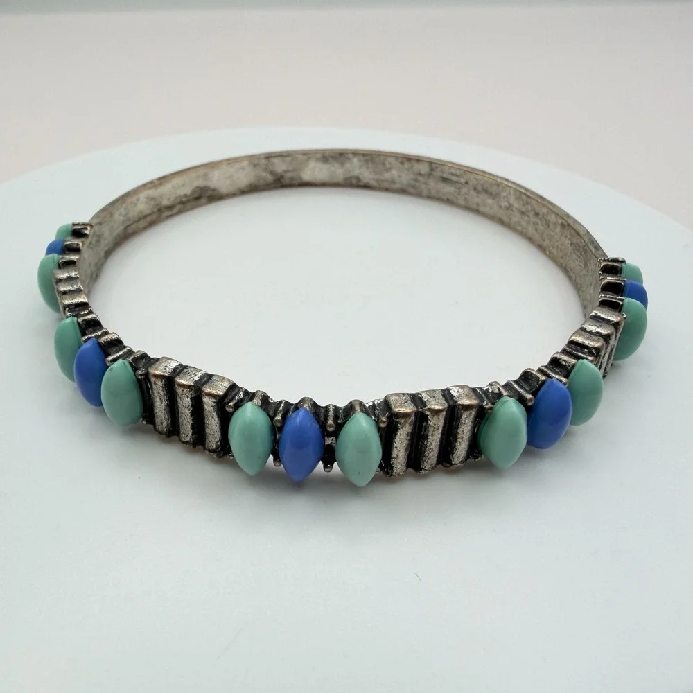 Vintage Y2K Silver Tone‎ Beaded Bangle Bracelet Boho Women's Classic Jewelry